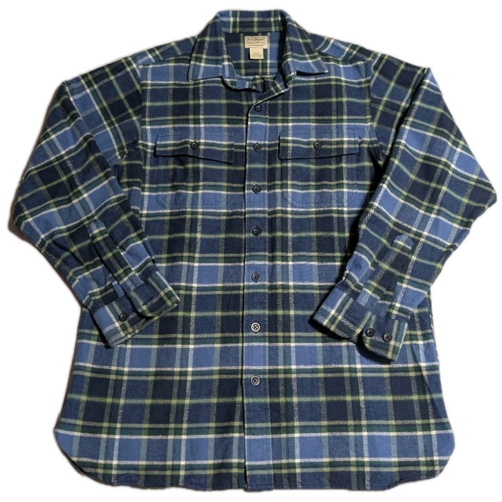 L.L.Bean Traditional Fit Flannel Shirt Men's MT Tall Blue Green Plaid Cotton